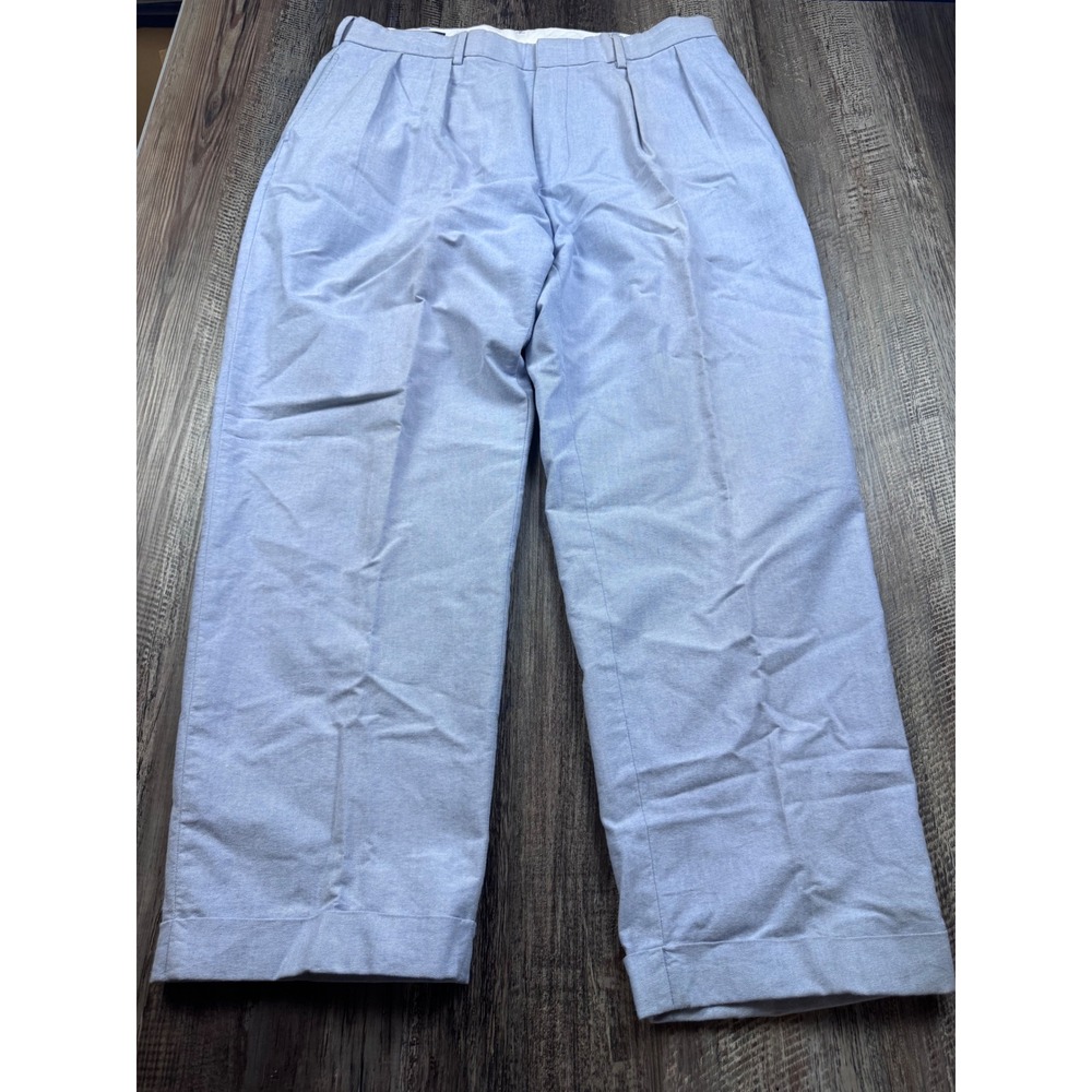 Polo Ralph Lauren Mens 38x30 Light Blue Oxford Pleated Cuffed Cotton Trousers